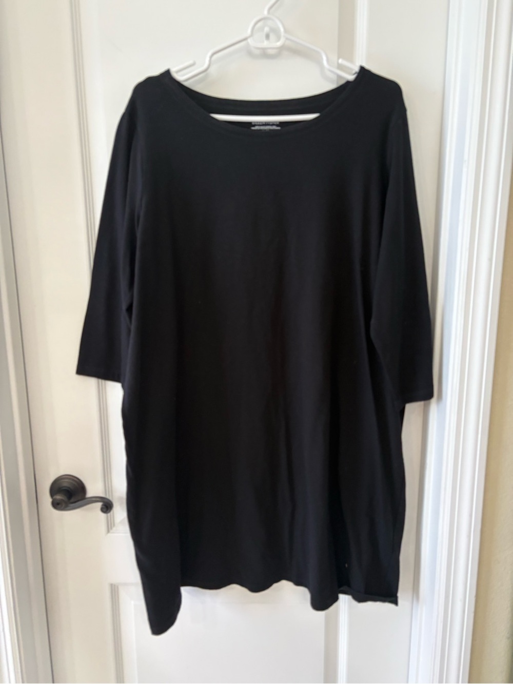 Eileen Fisher Womens XL Black Organic Cotton Stretch Tunic Top Made USA